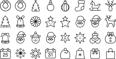 Collection of hand drawn winter holiday icons and decorative festive elements isolated on transparent background © md