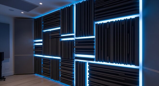 Modern Sound Recording Studio Wall with LED Lighting
