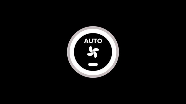 Circular dial labeled with AUTO text or fan mode animation isolated on black background