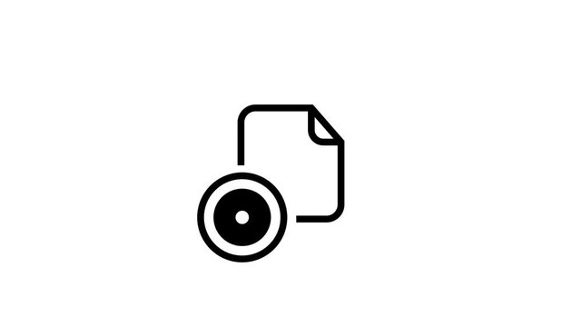 Document icon with CD disc symbol animation isolated on white background
