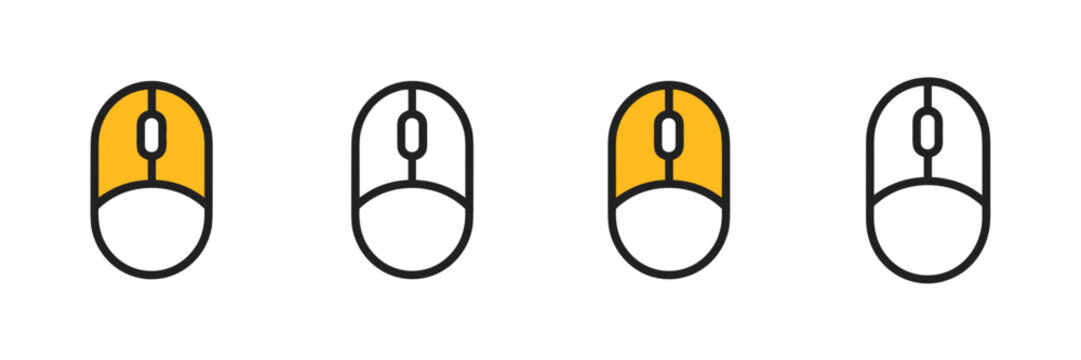 Four computer mice two yellow and black two black and white computer mouse technology digital cursor