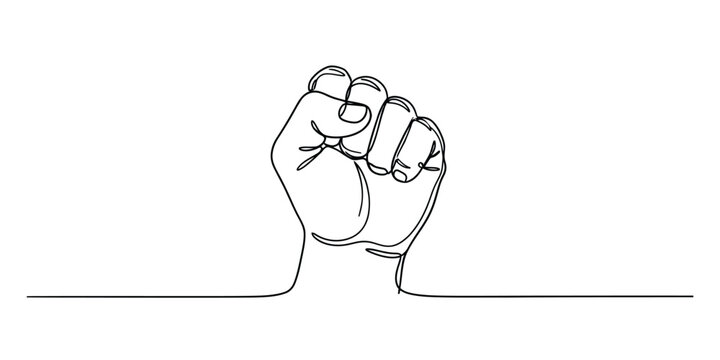 Continuous single line drawing of a human fist held up in a protest or empowerment gesture Vector, illustration