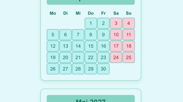 Calendar for 2027, all months of the year in German with Saturday and Sunday as weekends, featuring days of the week abbreviated as Mo, Di, Mi, Do, Fr, Sa, So, and highlighting weekends