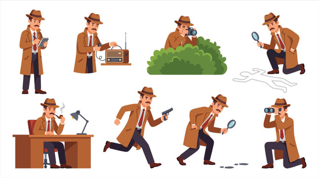 Private Detective, Secret Agent Investigator, and Crime Scene Forensic Character Set