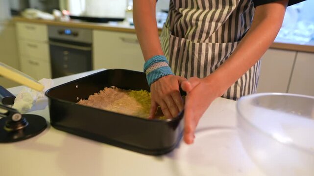 Homemade baking scene with baker refining crust edges carefully