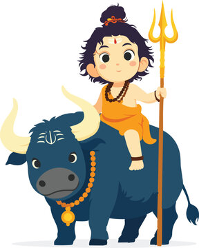 Cute Baby Shiva Riding Nandi Bull