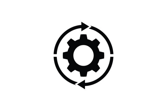 Circular gear icon with rotating arrows representing process automation and continuous improvement