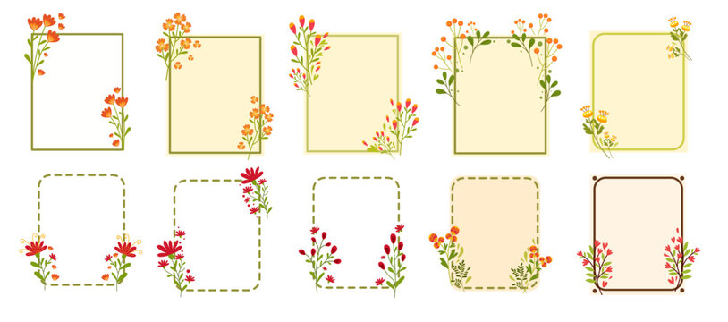 cute rectangle flower border frame note template bundle set