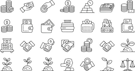 Fototapeta premium Collection of flat design financial and business icons isolated on transparent background
