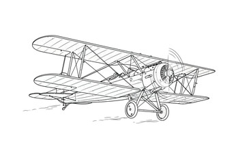 Vintage biplane line art illustration of a historical retro airplane with airplane © StockSynergy