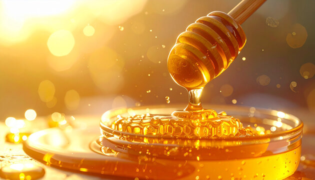 Golden Honey Dripping Macro Shot