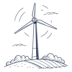 Wind turbine on a hill with clouds and sun © Badsha