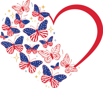 United States Shape Heart American Flag Graphic. a fierce bald eagle with wings fully spread wide,
Vector illustration eps-10