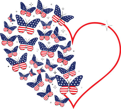 United States Shape Heart American Flag Graphic. a fierce bald eagle with wings fully spread wide,
Vector illustration eps-10
