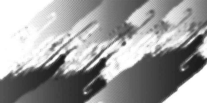 Grunge halftone gradient background. Faded dotted gritty noise texture. Black and white rasterized sand grain wallpaper. Retro pixelated bitmap backdrop. Vector aged anime or manga comic overlay
