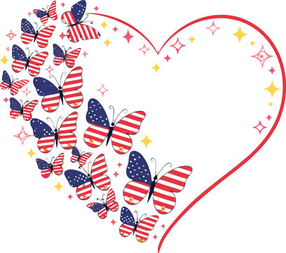 United States Shape Heart American Flag Graphic. a fierce bald eagle with wings fully spread wide,
Vector illustration eps-10