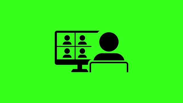 Animated online video conference icon on a green screen background for remote work motion graphic use