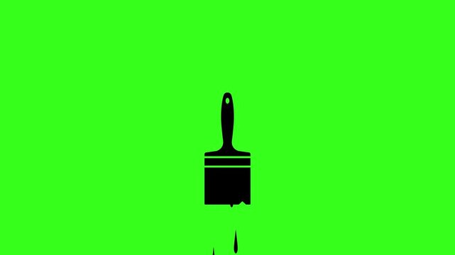 Animated paint brush icon with dripping paint drops on a green screen background