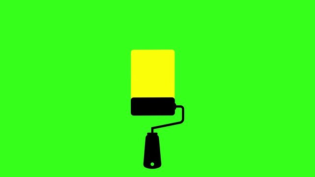 Animated paint roller icon rolling yellow color on a green screen background