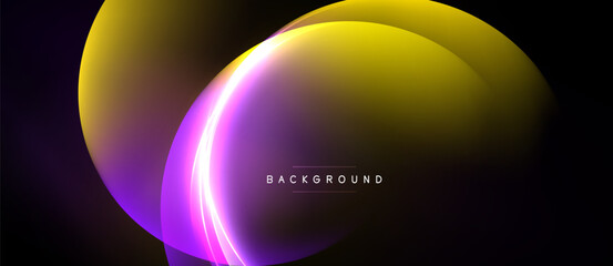 Abstract fluid shapes, vibrant colors blend. Yellow, purple hues create dynamic background. Modern design, smooth gradients present. © antishock