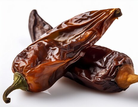 pair of smoked mexican chile chipotle morita pepper isolated on white background close up ai generative