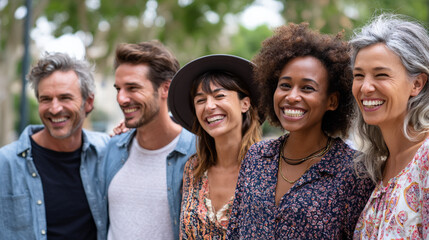 Obraz premium Group of diverse adults smiling together in outdoor park