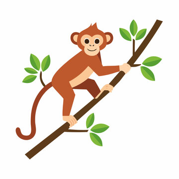 Cartoon Monkey Climbing Tree Branch