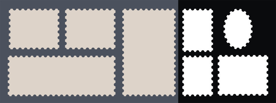 Postage stamps collection. Set of blank rectangle and square Postage stamp frames. Mockup postage stamps.