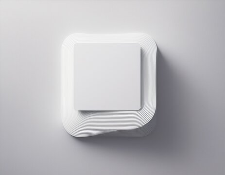 3d render abstract white geometric background minimal flat lay twisted deck of square blank cards with rounded corners
