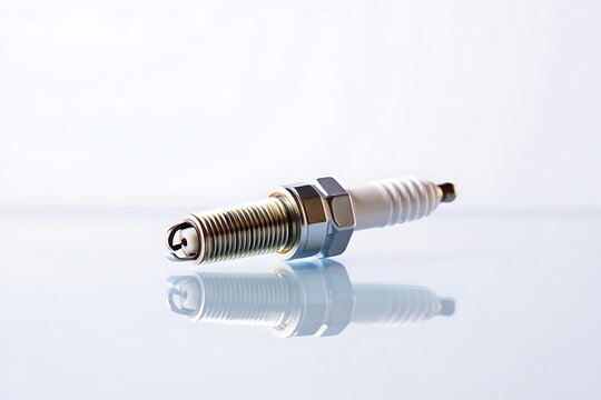 Single spark plug with metal threads and white ceramic insulator ignition engine