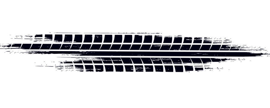 Tire trace track. Abstract wheels braking distances  tread silhouettes brushes. Isolated car or motorcycles vector trails. eps10 vector