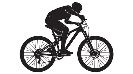 Obraz premium Cyclist riding mountain bike silhouette with helmet and athletic gear featuring biking, cycling, outdoor activity with sports and exercise elements
