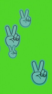 peace emoji icons floating upwards, on green screen background