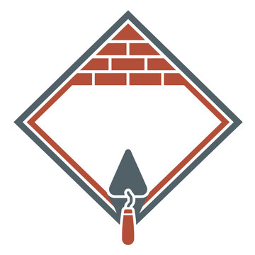 Bricklaying emblem featuring a trowel and brick wall design construction concept.