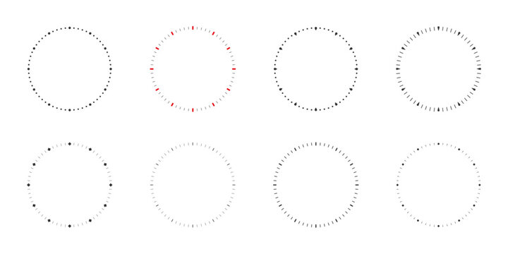 Collection of clock face templates. Watch dial with analog faces. Clock hour and minute markers  Vector illustration