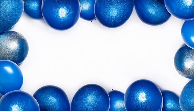 birthday blue balloon border frame on white background