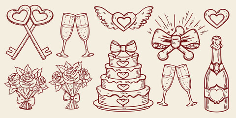 hand drawn wedding elements collection sketch style © Prosanta