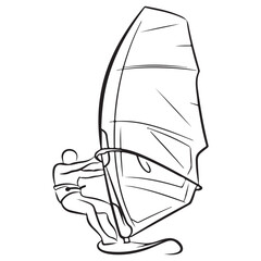 Windsurfer vector illustration with athlete holding sail on board for water sports and summer recreation © Zulfa