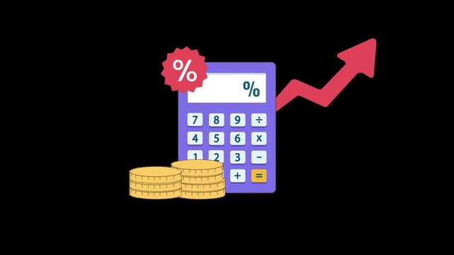 interest rate increase loan cost financial calculator alpha channel animation