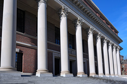 Front portico of Widener Library at Harvard University