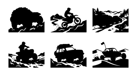 Off-Road Adventure Silhouettes: Extreme Sports, Vehicles, and Nature Scenes © Imran