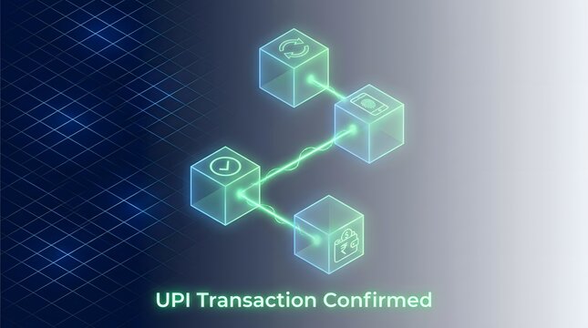 UPI transaction confirmed connected digital blocks secure payment process technology.