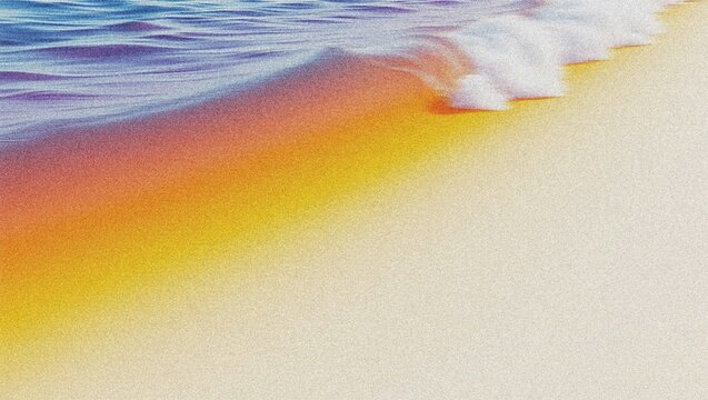 Vibrant ocean wave illustration, colorful beach scene, serene summer vacation, tranquil coastal landscape, abstract water texture 4K grainy texture Background