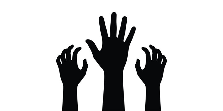 Raised hands reaching up in sign of greeting or seeking help protest or celebration group of hands.