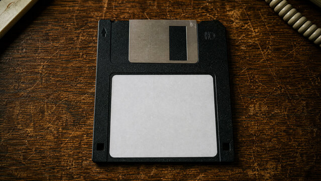 Vintage magnetic floppy diskette mockup template for retro design layouts