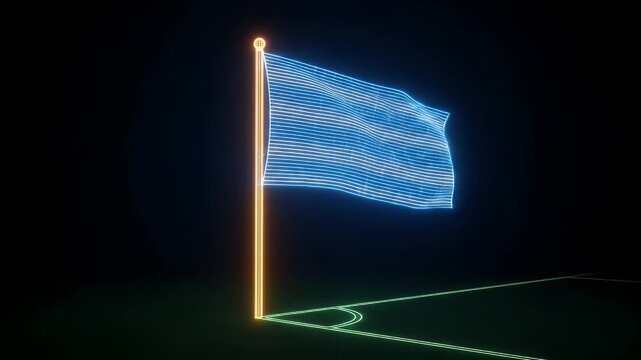 Neon Soccer Corner Flag - A vibrant, glowing representation of a soccer corner flag, video in neon blue and orange lines against a dark background.