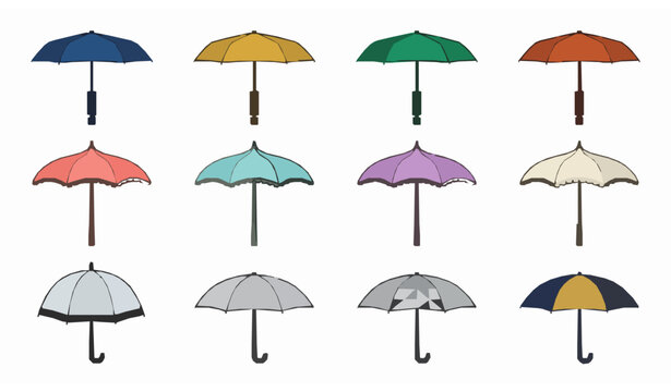 Premium Portable Umbrella Vector Set Featuring Foldable Rain and Sun Protection Devices