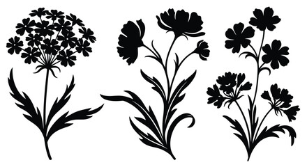 Fototapeta premium Black floral icons set of three flowers