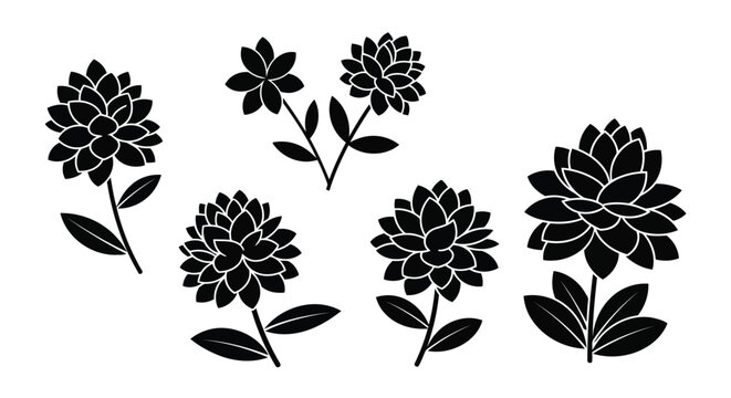 Black floral icons with leaves