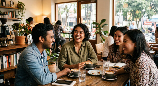 group of people in cafe